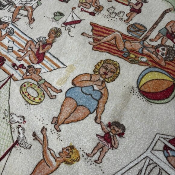 Vintage spring break BEACH SCENE 60s? CARTOON BLANKET vacation Chatham Funny - Picture 5 of 8